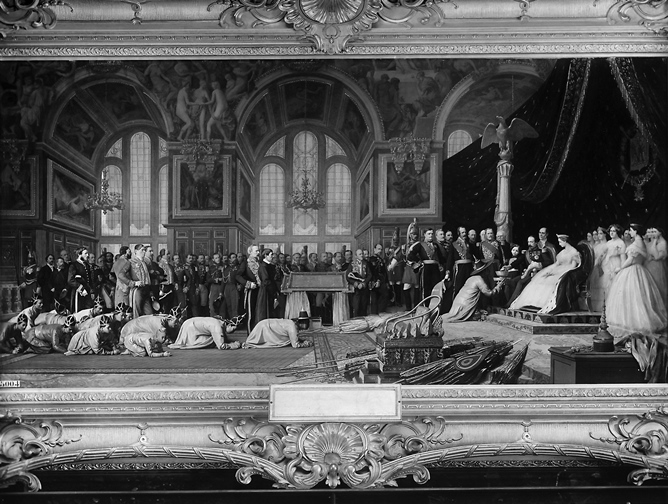 Napoleon III and Empress Eugenie receiving the ambassadors of Siam in the Castle of Fontainebleau. ©Fratelli Alinari/Alinari via Getty Images