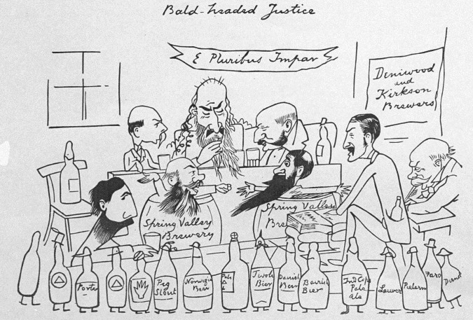 A cartoon in Charles Wirgman’s magazine The Japan Punch satirizes a consular court in Yokohama shortly after the port’s opening. ©Kyodo News