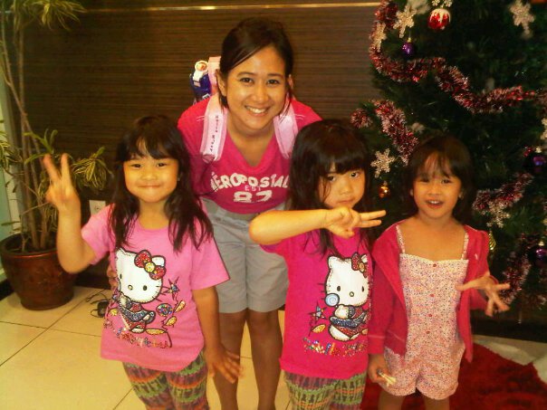My wife and daughter (right) with her Japanese-Indonesian twin cousins during their visit to Jakarta.